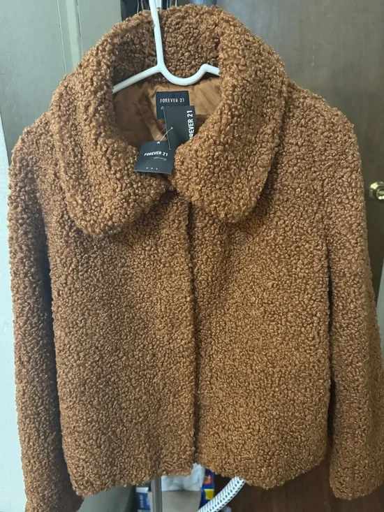 FOREVER 21 Teddy Sherpa Jacket - Rust Brown Women’s Coat SiZE XL - Picture 4 of 6